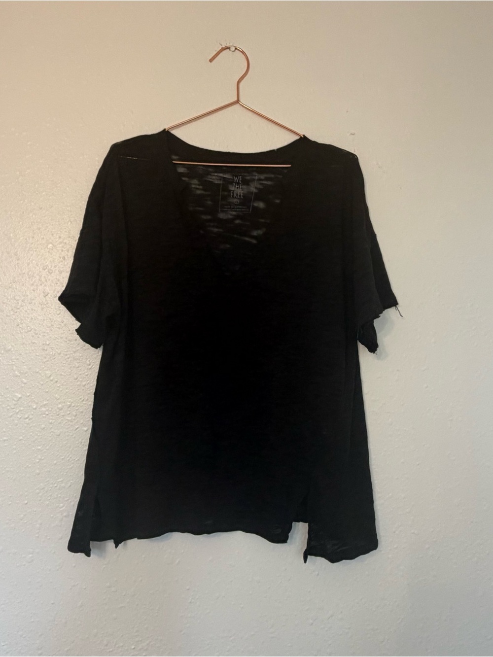 We The Free Maddie Black Slub V-Notch burnout Short Sleeve Top - Picture 2 of 7